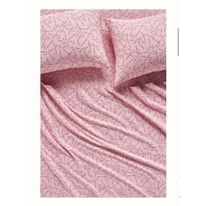 Anthropologie Queen Sheet Set Pink Candy Cane Brushed Cotton Modal Merry Holiday